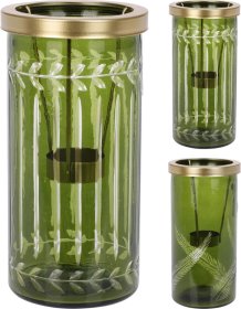 Žvakidė, stiklinė, 10 x 20 cm, žalios sp., 2 dizainai
