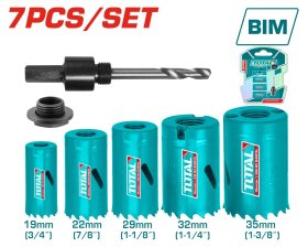 Gręžimo karūnėlių rinkinys TOTAL, Bi-metal, 7 vnt., (19-35 mm), 2 adapt., TACSH1071