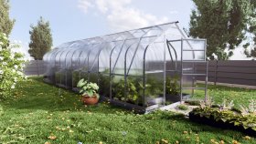 Šiltnamis KLASIKA Standart, 20 m2, su pamatu ir 6 mm polikarbonatinė danga, 2,5 x 8 m, lašo formos