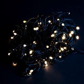 Šviečianti girlianda SUNLUX J10, 100 LED su plonu laidu, 10 m., šiltai balta spalva, IP44, tinka naudoti lauke, 1A 10M-1
