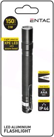 LED žibintuvėlis ENTAC En-8505, 3W, 150 lm, IP44, atstumas 100 m, 2xAAA elementai (kompl. nėra), aliumininis, 14,5x124 mm