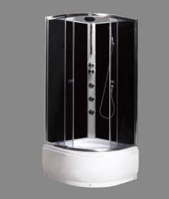 Dušo kabina COMBO Havana, 90 x 90 x 215 cm, hidromas., akril.pad.46 cm, skaidr.grūd.stiklas, be stogo, juod.sien.