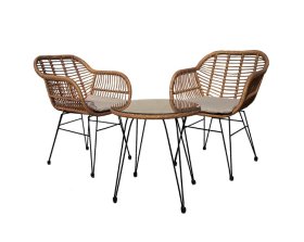 Lauko baldų komplektas SYCD-1005W, 2 krėslai, stalas, metalas, sintetinis ratanas, šviesiai rudos sp.