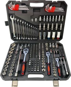 Įrankių komplektas TRIMAX, komplekte 1/2", 3/8", 1/4'' terkšliniai veržliarakčiai ir galvutės, 222 vnt.