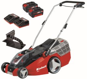 Akumuliatorinė vejapjovė EINHELL GE-CM 43 Li M Kit (2x4,0Ah), 36 V, pjovimo plotis 43 cm, 63 l krepšys, svoris 16,5 kg, 2 x 4,0 Ah akumuliatoriai ir pakrovėjas