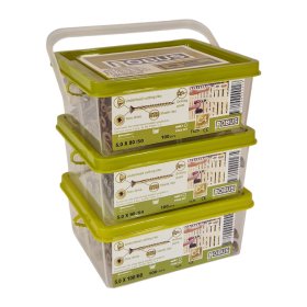 Konstrukcinių medsraigčių rinkinys ROBUS, 5 x 80/50 mm, 5 x 90/54 mm, 5 x 100 /60 mm, įl. galva, lauko darbams C4, 300 vnt., TORX25