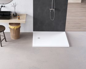Dušo padėklas HARMONY Laut HAR-0136, 80 x 120 x 4,5 cm, akrilinis, baltas, stačiakampis, natūralaus akmens imitacija