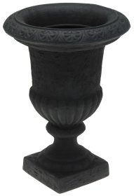Plastikinis lauko vazonas, vazos formos, juodos sp., 37 x 53 cm.