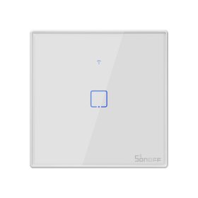 Išmanusis jungiklis SONOFF T2Eu1C-Rf, 1 kanalo, 2xCR2032 elementai (į kompl. neįeina), valdomas liečiamu mygtuku, programėle, Wi-Fi, baltos sp.