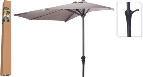 Sodo skėtis nuo saulės, pusės apskritimo, skersmuo 270 cm, kotas plieninis, 160 g/m2 poliesterio audinys, spalva pilkai ruda
