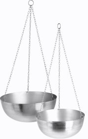 Metalinis lauko vazonas, pakabinamas, sidabrinės sp., 26 x 26 x 10,8 cm.