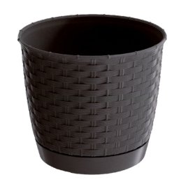 Plastikinis lauko vazonas, RATOLLA su padėklu, tamsiai rudos sp., vazono skersmuo 16,5 cm.
