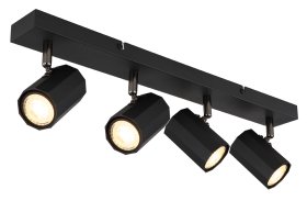 Kryptinis šviestuvas GLOBO James, GU10, 4 x 25W, 230V, matinis juodas metalas, 530 x 60 x 145 mm