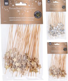 Kalėdinės kokteilių dekoracijos, auksinės arba sidabrinės sp., 50 vnt., 12 cm