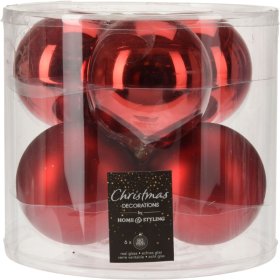 Eglutės žaisliukai, burbulo formos, stikliniai, raudonos sp.,  6 vnt.: 3 matiniai, 3 blizgūs, 8 cm