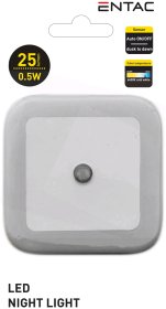 Sieninis šviestuvas ENTAC En-1321, naktinis, 0,5 W, 220-240 V, 6400 K, 25 lm, IP20, automatinis įsijungimas temstant, kvadratinis, baltos sp.