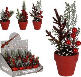 Kalėdinė dekoracija Šakelės, raudoname vazone, aukštis 15 cm