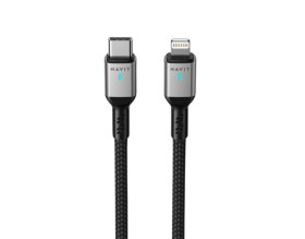 Įkrovimo laidas HAVIT DOT 6316, Type-C į Lightning, su indikatoriumi, sustiprintas, 30W, 1 m, juodos sp.
