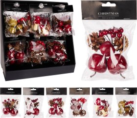 Kalėdinė dekoracija Maišelis su vaisiais, kankorėžiais ir grybais, 6 skirtingi dizainai, 25 g