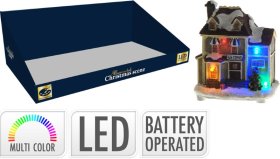 Šviečianti kalėdų dekoracija su LED, namelio formos, 4-ių spalvų šviesa, 10 x 8 x 5,5 cm