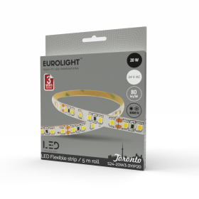 Šviesos diodų juosta EUROLIGHT Toronto, LED 5 m, 20 W / m, IP20, 3000K, 24V, 1600 lm / m, 8mm pločio, S24-20W3-3YIP20