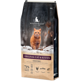 Sausas ėdalas katėms WOLFOOD, be grūdų, besilaukiančioms ir žindančioms katėms, aktyvioms įvairaus amžiaus katėms, su vištiena ir žuvimi, 10 kg