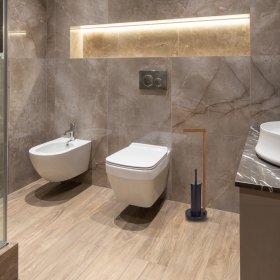 Tualeto šepetys su stovu SEPIO AURORA 2in1, 19 x 19 x 72,5 cm, pastatomas, plienas/medis, su tualetinio popieriaus laikikliu
