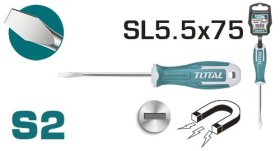 Plokščias atsuktuvas TOTAL, magnetinis, S2 industrial, 5,5 x 75 mm, THT265075