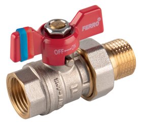 Rutulinis ventilis FERRO Comfort, trumpa rankena, vidus-išorės, su išardoma jungtimi, 3/4 "