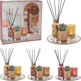 Dovanų rinkinys, n. kvapas 80 ml, žvakidė, keraminis indelis su dirbt. augalu, padėklas, 10 vnt. stiklo rutulių, įv. spalvų ir kvapų
