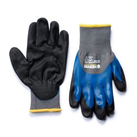 Pirštinės HERVIN, 11(XXL) dydis, pilka spalva, poliesterinės, aplietos dvigubu nitrilo sluoksniu, pašiltintos, CE, W35NHK