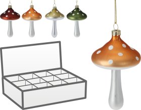 Eglutės žaisliukas Grybas, stiklinis, 4 skirtingi dizainai, 1 vnt.