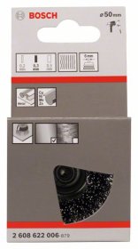Taurės formos lenktos vielos šepetys BOSCH, D50 mm, 0,3 mm, 1 vnt.