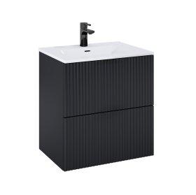 Vonios spintelės komplektas ELITA Set Asano 60, 65,3 x 60,8 x 46 cm, apatinė, pakabinama, su praustuvu, frezuota, juodos matinės spalvos, 2DR, 169499