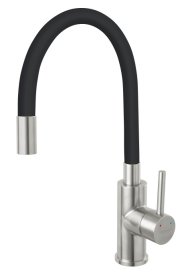 Plautuvės maišytuvas FERRO Zumba Bza4Bss, nerūdijančio plieno korpusas, juodas snapas