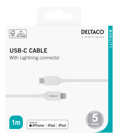 USB-C - iPhone laidas DELTACO Iplh-451, 1m,  FSC ženklinta pakuotė, baltos sp.