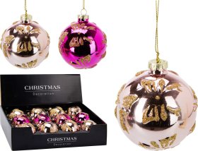 Eglutės žaisliukas Kaspinas, stiklas, 2 skirtingos sp., skersmuo 8 cm