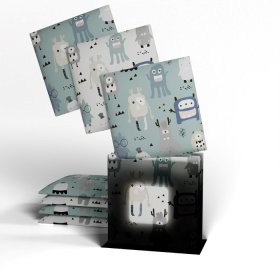 Sienų plokščių komplektas PUFFIN Pk, spl. Print 4 Robo, 300x300x37 mm, dekoratyvinės, tekstilinės