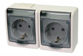 Kištukinis lizdas PAWBOL Beta, 2 vietų, paviršinis, su įž., IP44, baltos sp., permatomu dangteliu, D.3113SGG/1