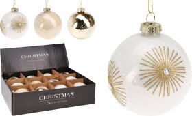 Eglutės žaisliukas, spalvos: balta/aukso/blizgaus aukso, skersmuo 8 cm