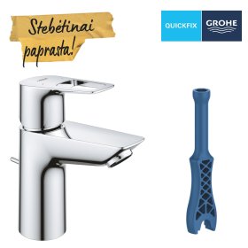 Praustuvo maišytuvas GROHE Quickfix Start Loop, S dydžio, su "pop-up" dugno vožtuvu, vandenį taupantis, chromas, 23349001