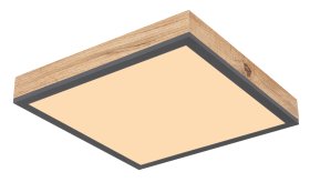 Lubinis LED šviestuvas GLOBO Doro, 12W, 230V, 1200 lm, 3000K, MDF medžio išvaizda, rėmas ažuolo, aliuminio grafito sp., 300 x 300 x 60 mm, 416080WD1.