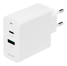 USB įkroviklis DELTACO Usbc-Ac138, 1 x USB-A, 1 x USB-C, PD, 36 W, baltos sp.