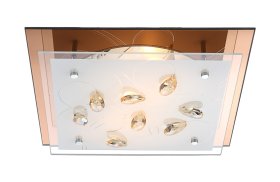 Lubinis šviestuvas GLOBO Ayana, E27, 2 x 40W, 230V, su stiklu, chromu, kristalais, gintaro sp., 335 x 335 x 85 mm, 40412-2