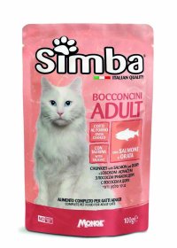 Konservuotas kačių ėdalas SIMBA, suaugusioms katėms, gardūs gabalėliai su lašišomis ir doradomis 100 g