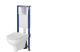 Klozeto komplektas CERSANIT Flavio, pakabinamas, be nuplovimo lanko, lėtai nusileidžantis dangtis, mygtukas chromo spl.,  S701-644