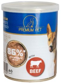 Konservuotas šunų ėdalas PREMIUM PET, mėsos paštetas su jautiena, 360g