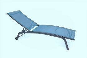 Lauko gultas NOVELLY HOME, su ratais, aliuminio rėmas, mėlynos sp., 190/147 x 55 x 35/92 cm