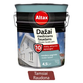 Vandeniniai dažai ALTAX, mediniams fasadams, tamsiai raudoni, 4,5 l