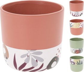 Kambarinis keraminis vazonas, terakoto sp., 4 skirtingi dizainai, su augalų motyvais, 11 x 11 x 11 cm.